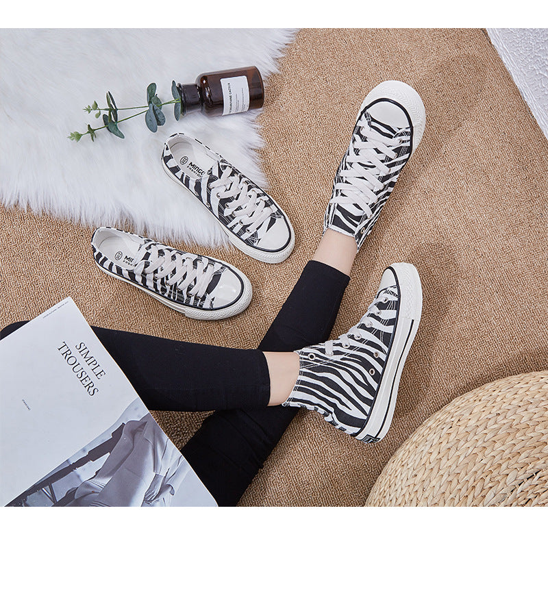 xiangtuibao INS High Top Women's Canvas Shoes Zebra Pattern  New   Style Women's Casual Shoes Fashion Comfortable Female Sneakers   Shoe