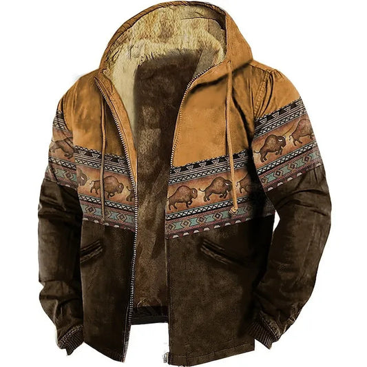 xiangtuibao - Mens Vintage Printed Fleece Jacket Coat