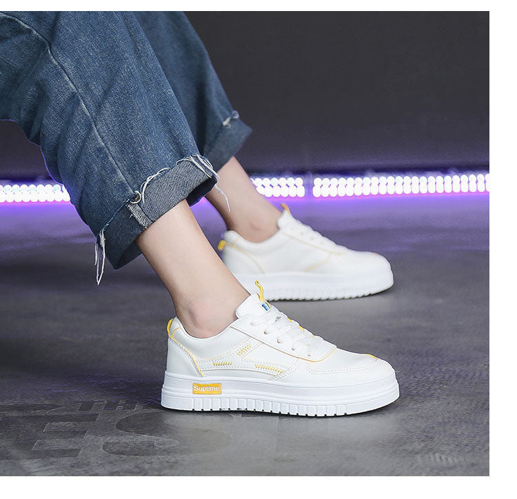 Platform Shoes Women Fashion Design Leather Flat Casual Shoes Real Leather Lace Up White Sneakers Ladies Flats Spring Size 35-40