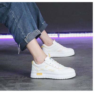 Platform Shoes Women Fashion Design Leather Flat Casual Shoes Real Leather Lace Up White Sneakers Ladies Flats Spring Size 35-40