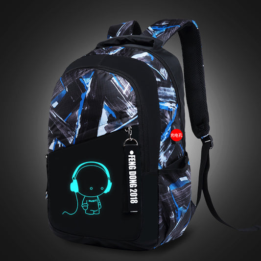 XIANGTUIBAO Men's Backpack Oxford Cloth Men's Backpack Casual High School Student Schoolbag Luminous Backpack Computer Printing Backpack