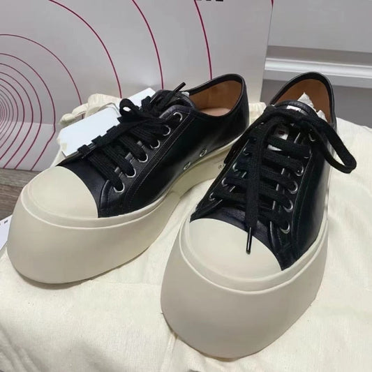 xiangtuibao Big Head Thick Sole Shoes Men's and Women's Same Flat Bottom Bottom Increase Leisure Sports Line Lace -up Big Size Shoes