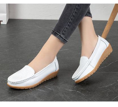 New Moccasins Women Slip On Loafers Female Wedges Flats Ladies Genuine Leather Casual Shoes Comfortable Work Shoes Size 35-44