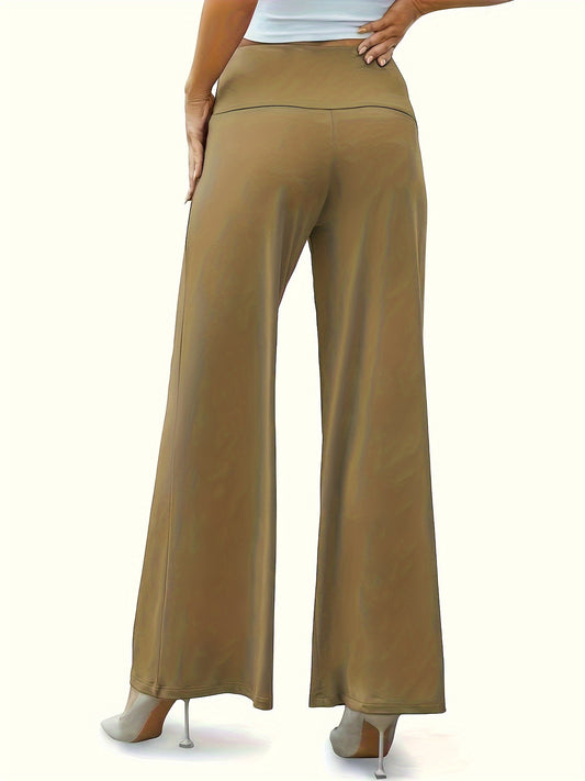 Plain Mid-Stretch Outdoor Trousers, Loose Fit Comfy Sporty Wide Legs Pants, Women's Activewear