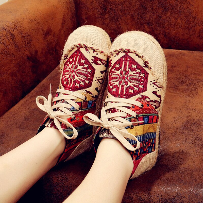 Women's Linen Embroidered Cloth Shoes, Women's Flat High-Top Ankle Boots Retro Chinese Style Hanfu Embroidered Shoes