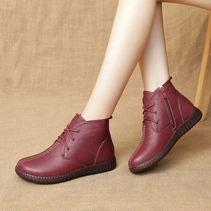 Tilocow Winter Wedges Flat Women Boots For Ladies Sewing Ankle Boots Soft Bottom Casual Women's Boot Shoes Woman Footwear