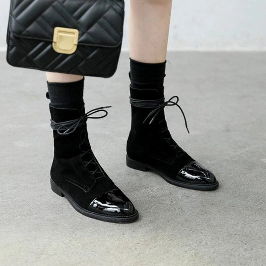 Fashion British Style Shoes Pointed Toe Low-heel Martin Boots Women's Flat Ankle Boots