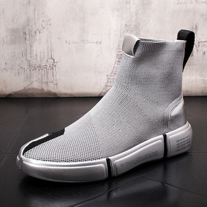 high quality Mens Fashion Socks Shoes Sneakers Male high tops Shoes Casual Walking Shoe Footwear Autumn  gold silver  Shoe