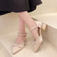 xiangtuibao   Summer Pearl Pumps Women Pointed Toe Ankle Strap High Heels Shoes Woman Med Heel Elegant Bowknot Dress Shoes Ladies