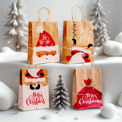 12/24/36pcs Kraft Paper Christmas Tote Bag, Printed Portable Gift Bag With Handle, Mother/father/sister/grandpa's Christmas Supplies, Christmas And New Year Gift Supplies Packaging