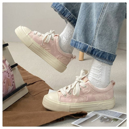 xiangtuibao NEW Pink Canvas Sneakers Woman Vulcanized Shoes Platform Sneakers Women Lace Up Flats Sneakers Ladies Spring Autumn Sports Shoes