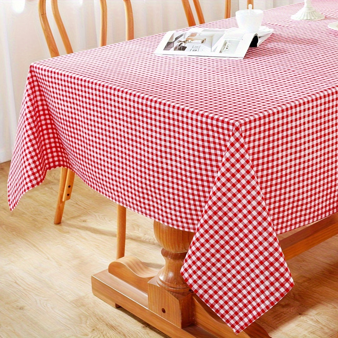 1PS Red & White Grid Tablecloth - Stylish, Durable Polyester-cotton Rectangular Cover - Perfect for Festive Events, Weddings, Birthdays, Holidays & Valentines Day - Adds Cozy Elegance to Coffee Tables & Bedside Cabinets