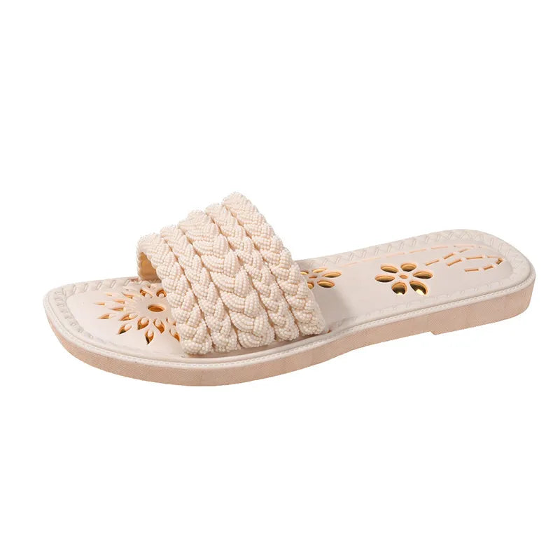 Breathable Woven Slippers Women Outdoor Sandal Summer Flats Shoes Seaside Beach Flip-Flops