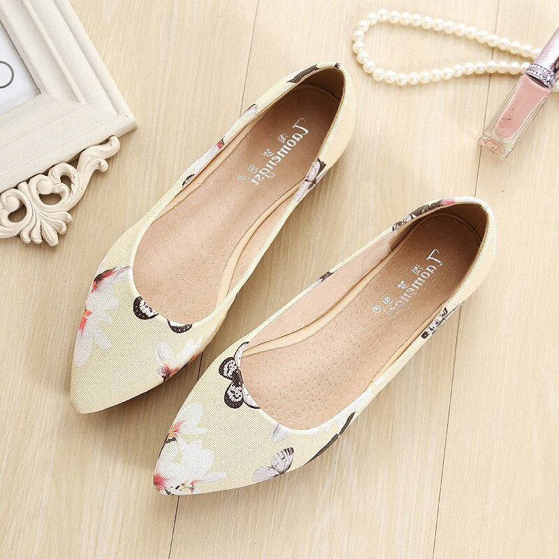 New Style Pointed Shoes Fashion Flower Large Size Low-Cut Flat Spring Summer WOMEN'S Shoes