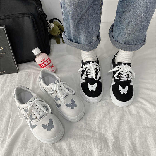 Women Sneakers Butterfly Printing Cute Sport Shoes Vintage Platform Kawaii Casual Shoes Japanese College Style Lolita Shoes