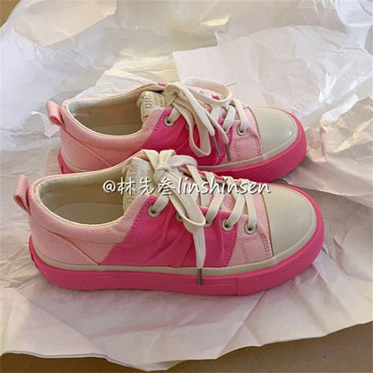 xiangtuibao Canvas Sneakers Woman Vulcanized Shoes Platform Sneakers Women Lace Up Pink Flats Sneakers Ladies Spring Autumn Sports Shoes INS