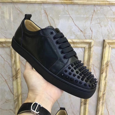 xiangtuibao  Genuine Leather Flat Women Sneakers Rivet Colorful Fashion Flat Casual Shoes Men Sneakers Lace-up Spikes Real Leather Classics