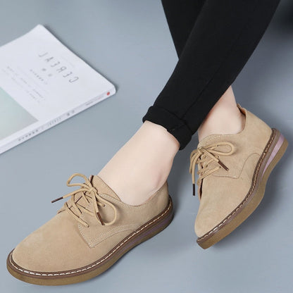 GHJIOL  Spring Women Flats Shoes Women Sneakers Leather Suede Lace Up Boat Shoes Round Toe Flats Moccasins Oxford For Women