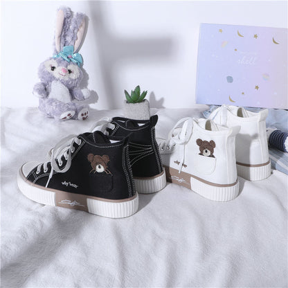 Women's Sneakers Kawaii Shoes Sports Vulcanized High Top Flats Casual Fashion Bear Spring Cute Harajuku Running