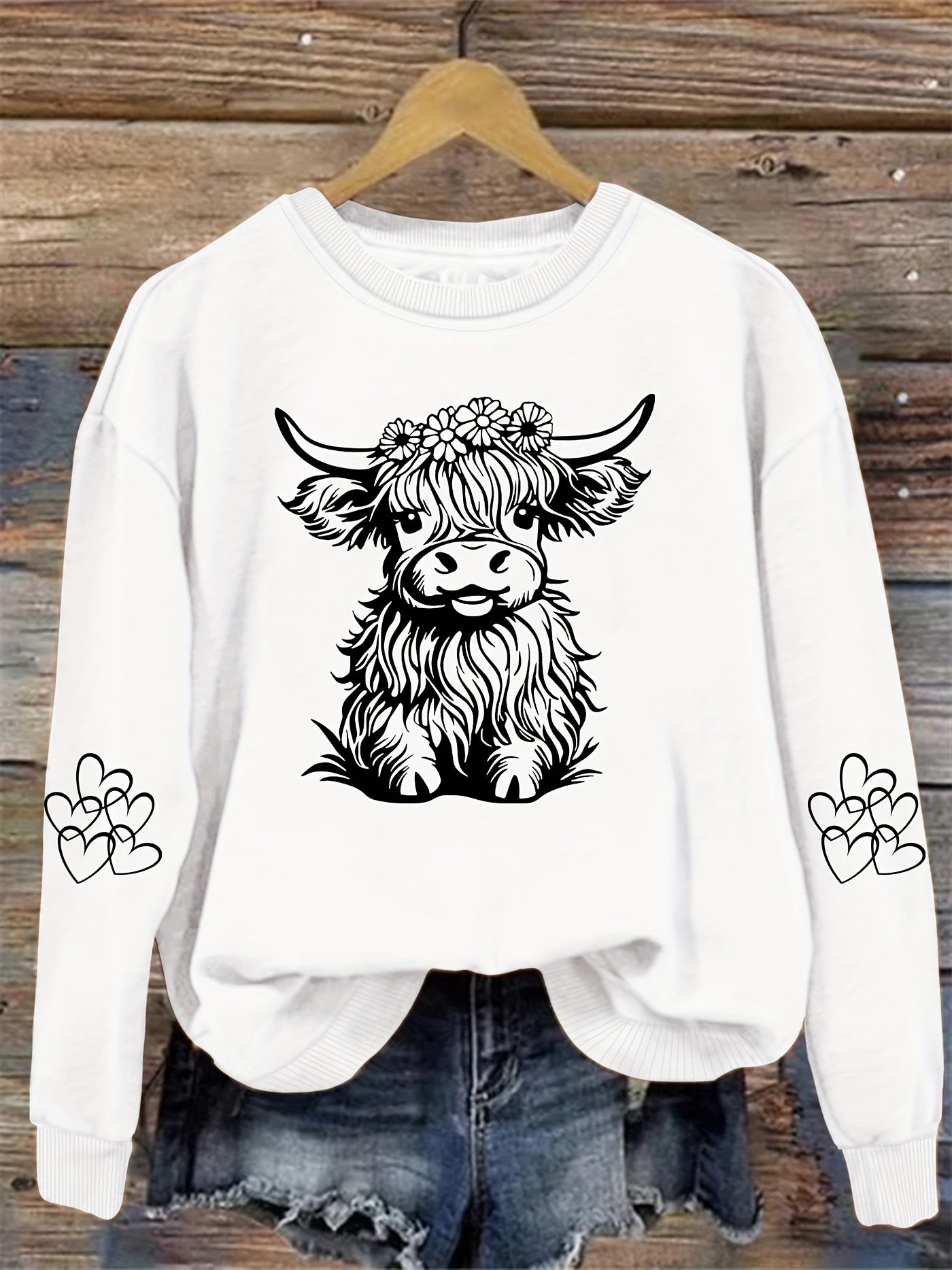 Vibrant Cow Print Crew Neck Sweatshirt - Soft, Cozy, and Stylish Winter & Fall Essential for Women - Casual, Relaxed Fit, Long Sleeve, and Comfortable Women's Clothing