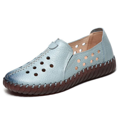 White Black Hollowed Moccasins For Women Genuine Leather Flats Breathable Loafers Shoes Women's Soft Casual Flat Shoes Blue