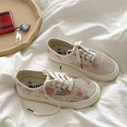 Women's Flat Shoes Embroidery Sneakers Sports Tennis Female Casual Pink Vulcanize Fashion  Kawaii Footwear