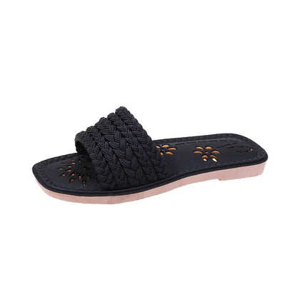 Breathable Woven Slippers Women Outdoor Sandal Summer Flats Shoes Seaside Beach Flip-Flops