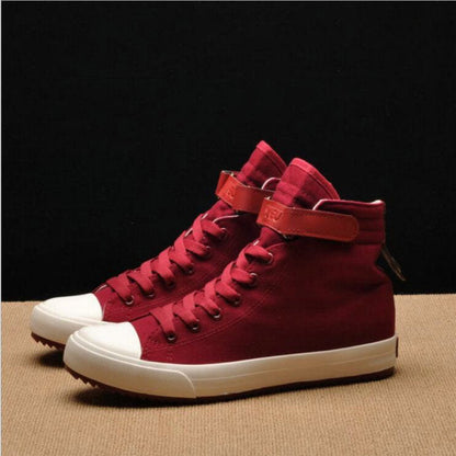 Fashion New Men Light Breathable Canvas Casual All Black white  Red High top Solid Color Sneakers Shoes flats HH-90