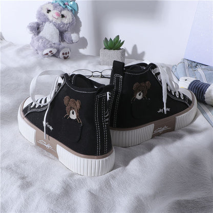 Women's Sneakers Kawaii Shoes Sports Vulcanized High Top Flats Casual Fashion Bear Spring Cute Harajuku Running