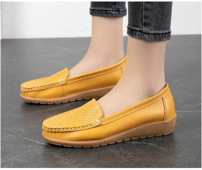 New Moccasins Women Slip On Loafers Female Wedges Flats Ladies Genuine Leather Casual Shoes Comfortable Work Shoes Size 35-44