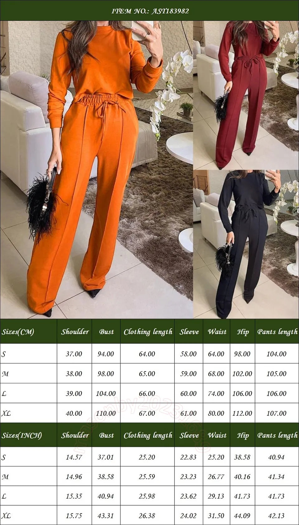 Stylish Women's Long Sleeve T-Shirt and Straight Pants Set in Spandex for Autumn commuting AST183982