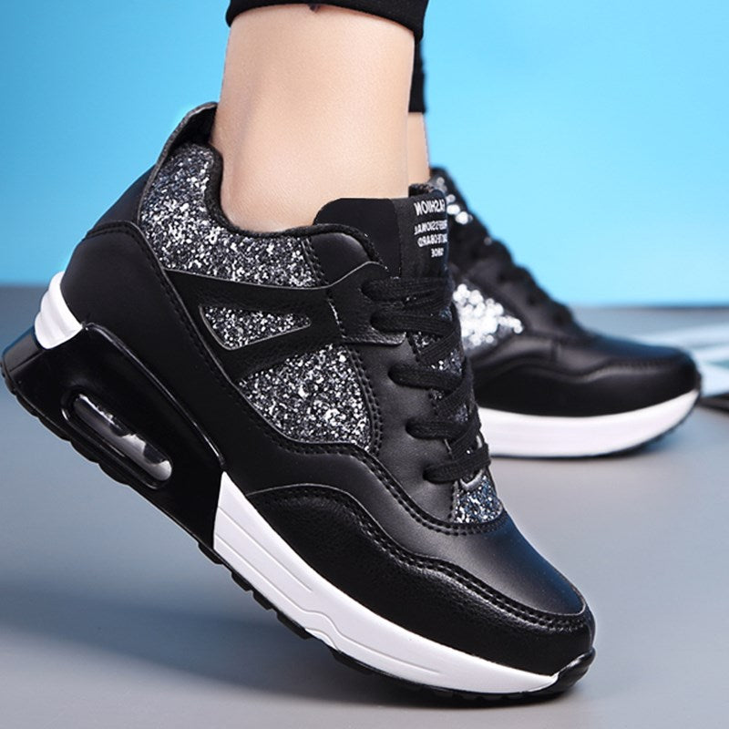 New Fashion Height Increasing Women Sneakers Ladies Sequins Lace-up Casual Shoes Breathable Walking Shoes