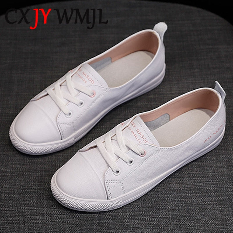 Women's Genuine Leather Sneakers Women Casual Fashionable Sports Shoes Vulcanized Woman Summer Flat Shoe Ladies White Lacing 40