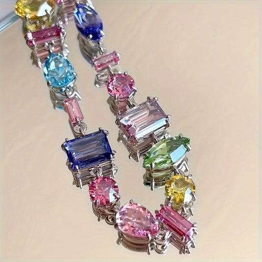 Vibrant Multi-Colored Gemstone Charm Candy Style Wristband - Elegant and Luxurious Fashion Jewelry for Women - Sparkling Accents, Adjustable Clasp, Perfect for Everyday Wear, Parties, and Special Occasions