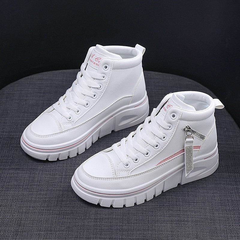 Women's High Top Casual Sports Shoes Autumn And Winter Fashion Thickened Vulcanized Shoes Tennis Women's White Casual Shoes