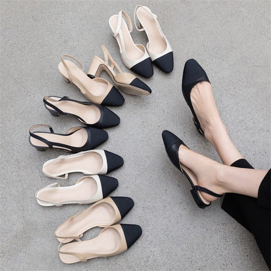 Meotina Low Heels Real Leather Slingbacks Shoes Women Square Toe Pumps Thick Heel Shoes Brand Design Lady Footwear  Size 40