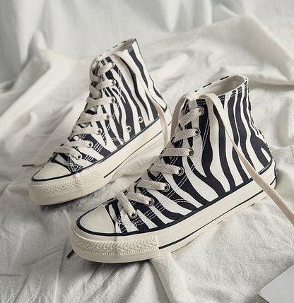 xiangtuibao INS High Top Women's Canvas Shoes Zebra Pattern  New   Style Women's Casual Shoes Fashion Comfortable Female Sneakers   Shoe