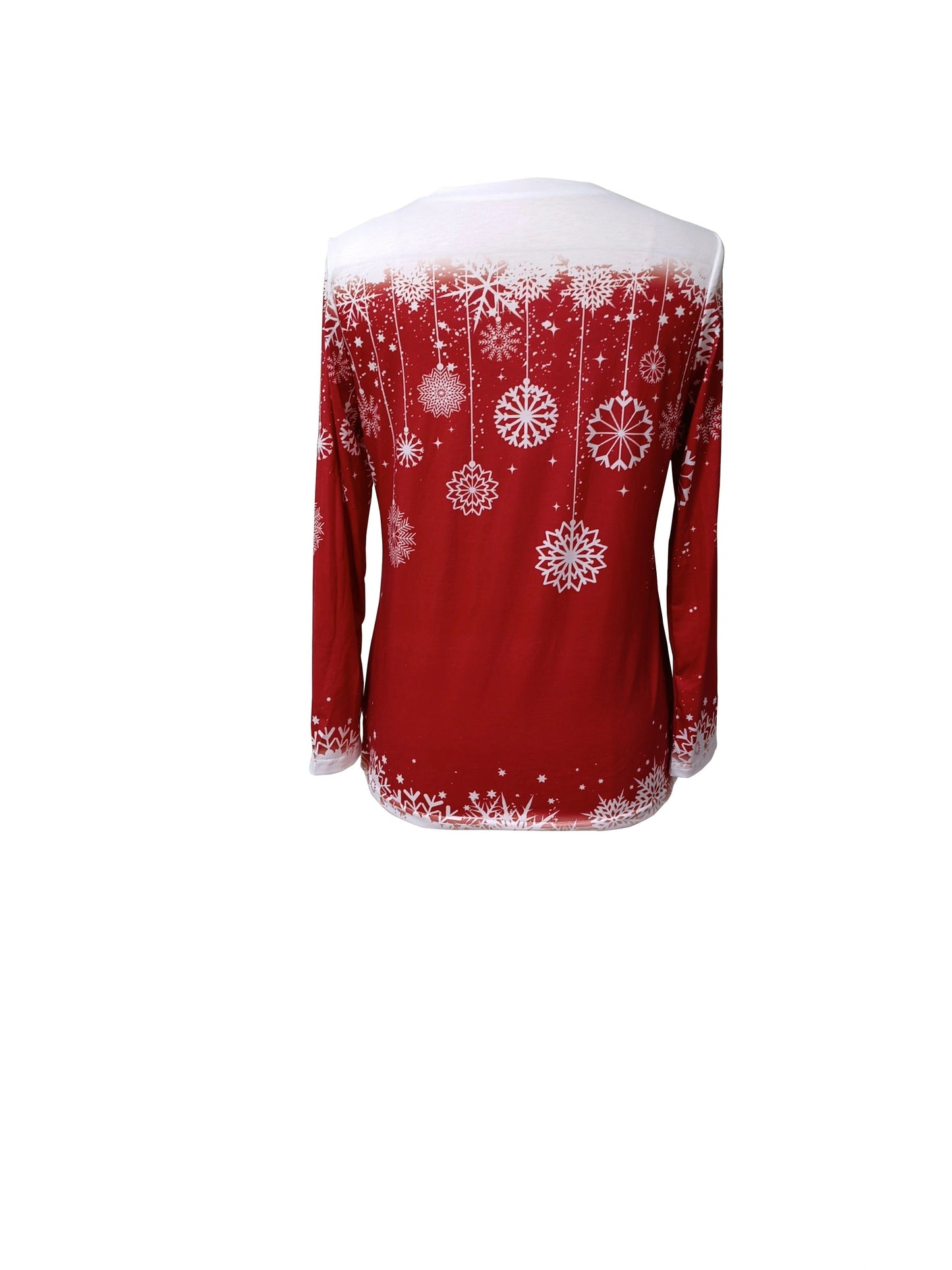 Women's Festive Christmas Snowflake Print Long Sleeve T-Shirt - Casual Crew Neck, Stretchy Polyester Blend, Machine Washable