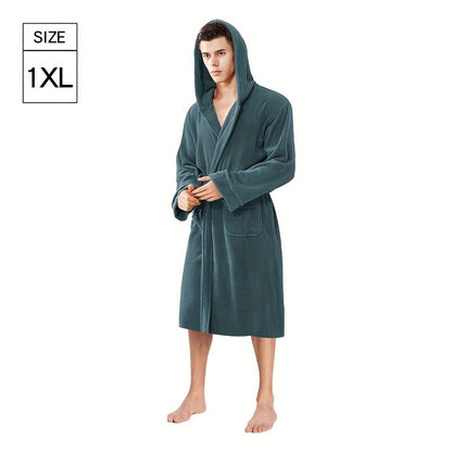 Luxurious Hooded Men's Bathrobe – Modern Cotton Blend Knit Fabric Towel Robe with Super Absorbent Feature for Home, Spa, Bathing & Swimming – Soft, Warm & Quick Dry with Hand Wash Only Care Instructions