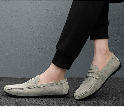 xiangtuibao Men Genuine Pig Leather Shoes Gray Khaki Casual Shoes Dress Men Business Form Dress Suit Shoes Fashion Driver Driving Sneakers