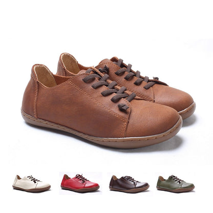 (35-46)Women Shoes Flat 100% Authentic Leather Plain toe Lace up Ladies Shoes Flats Woman Moccasins Female Footwear (5188-6)