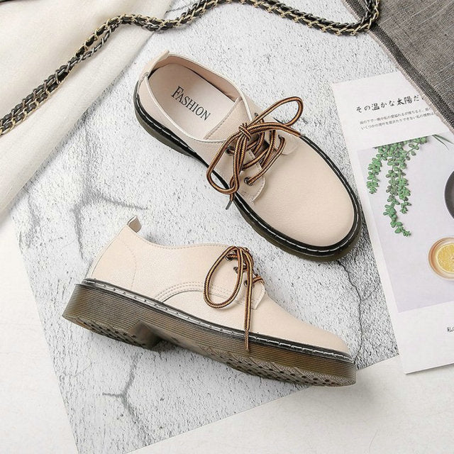 Women Sneakers Lace up Leather low heel grils love shoes Non-slip Ladies Oxford Casual Shoes B61-91 JY