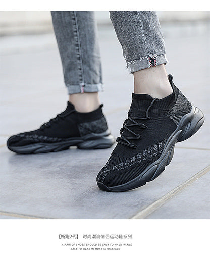 New Fashion Vulcanize Platform Flats Bandage Stretch Fabric Shoes Casual Sports Men Black Lovers Sneakers 44 45