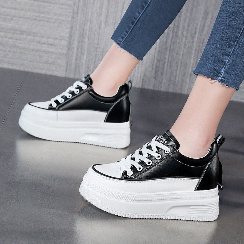 Inner Increase Litter White Shoes Lace Up Womens Platform Shoes Casual Thick Bottom Vulcanize Shoes summer  Woman Sneakers