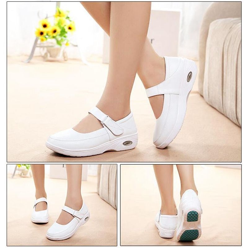 xiangtuibao Mary Jane Slip Buckle Flat Resistant Comfort White Nursing Work Shoes Womens Grils Casual B178 New