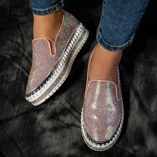 xiangtuibao Luxury Women Flats Rhinestone Bling Sewing Platform Loafers Slip on Sewing Shallow Fashion Casual Shoes Ladies Footwear