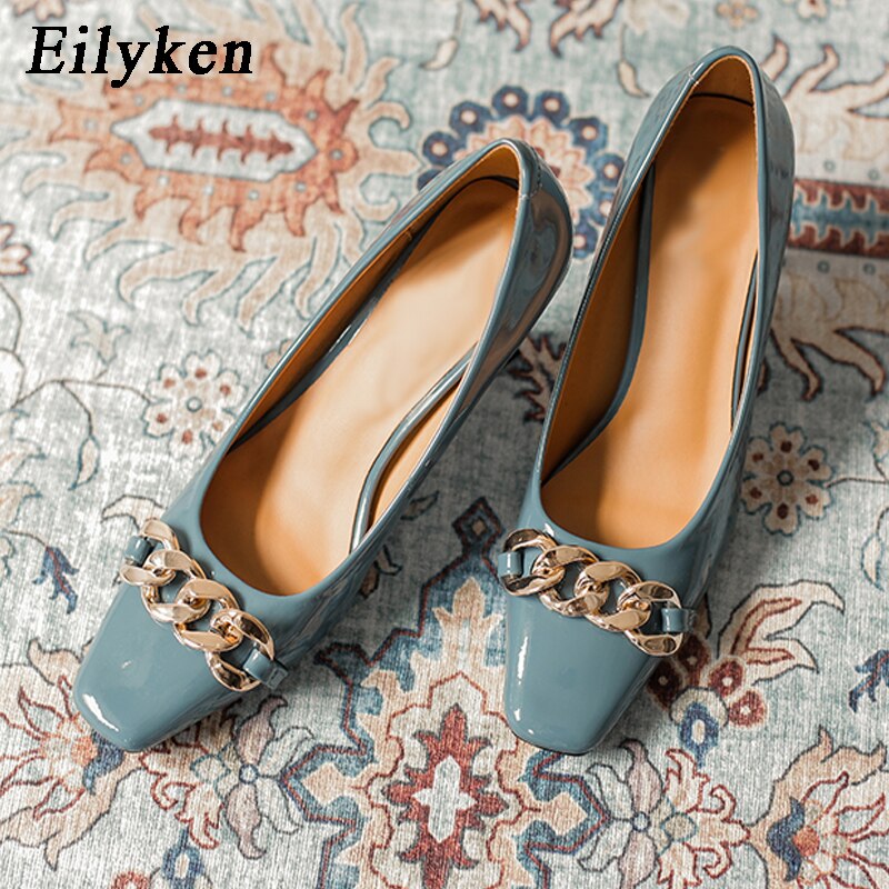 Eiyken  New Chain High Heels Pumps Round Toe Slip On Women High-Heeled Shoes Sexy Ladies Work heels 7CM Women shoes