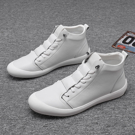 100% Genuine Leather Shoes Men High top Sneakers Ins Fashion Men White Shoes Cool Street Young Man Footwear Male Sneakers A2032