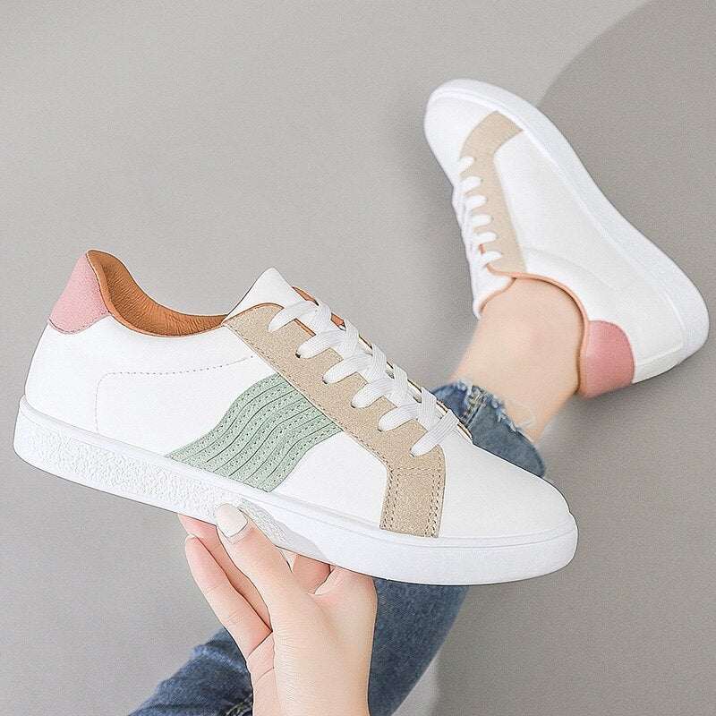 New Women White Shoes Fashion All-match Simplicity Outdoor Lace-up Round Head Light Non-slip Flat Casual Shoes Woman