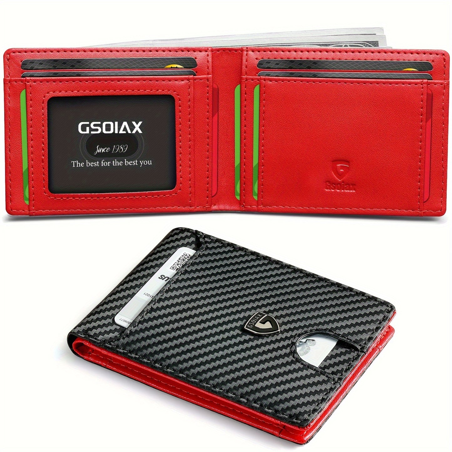 1pc Mens Ultra-Slim Microfiber RFID Blocking Wallet - Double Folding Credit Card Holder with Geometric Pattern, Simple Design, Non-Braided Weaving, and Color Block Style in Red